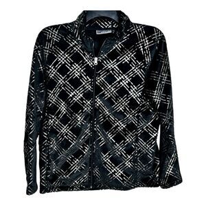 Jason Maxwell Soft Full Zipper Jacket Sz L Black Silver Metallic Geometric Print